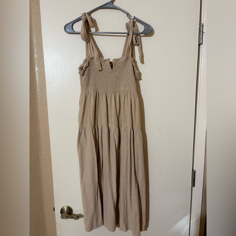 SOLAI The Label Beige Smocked Dress Medium